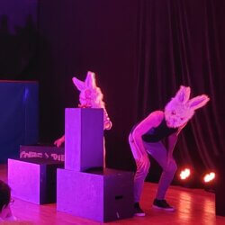 Scène des lapins pendant le spectacle Naïtre de la compagnie GIVB